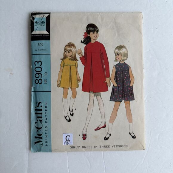 Vtg 60s McCalls 8903 Sewing Pattern Girls Dress Inverted Center Pleat Yoke Sz 10 - Picture 1 of 6
